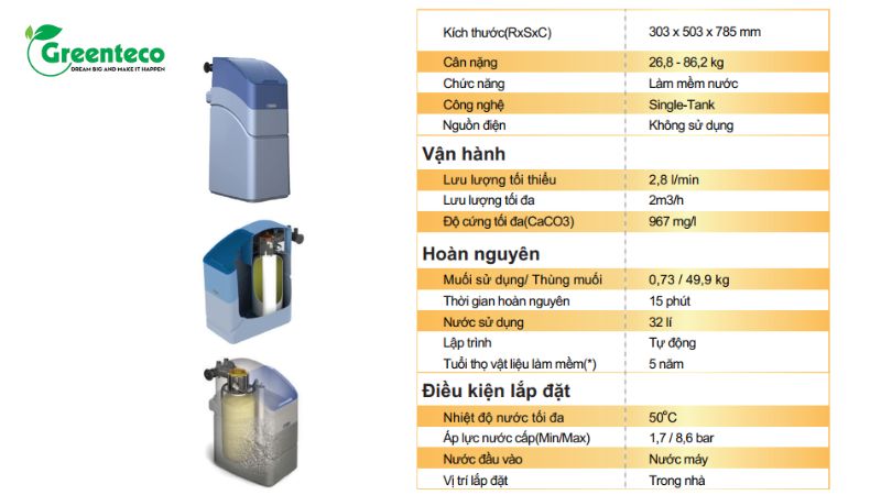 Bảng thông số hệ thống làm mềm nước Single-Tank 
